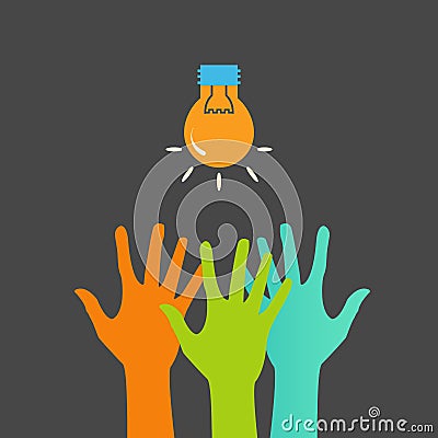 Hands and light bulb. Search ideas. Vector print Vector Illustration
