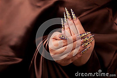 Hands with long fingernail and beautiful manicure Stock Photo