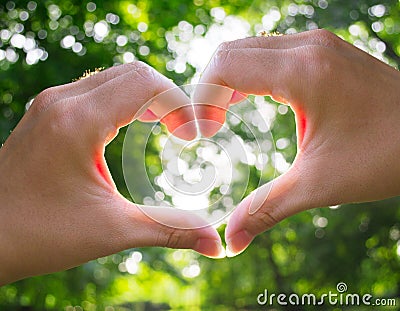 Hands love heart sunshine Stock Photo