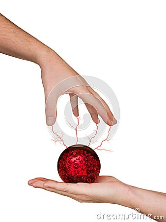 Hands and magic sphere Stock Photo