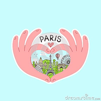 Hands make heart with Paris inside Vector Illustration