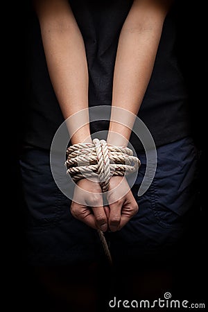 Hands of missing kidnapped, abused. hostage. Stock Photo