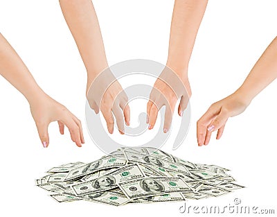 Hands and money heap Stock Photo