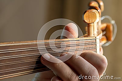 Hands of a musician playing the lute Stock Photo