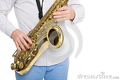 Hands musician playing the saxophone Stock Photo