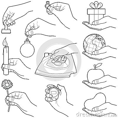 Hands with object vector line illustration Vector Illustration