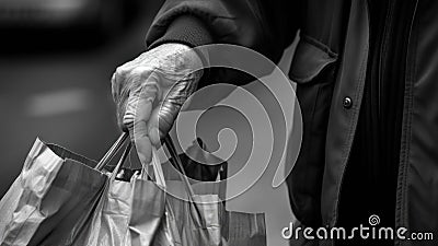 hands of an old woman with a bag in hand generative ai Stock Photo