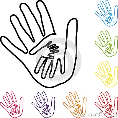 Hands in Paint, Three Hands, Team and Family Icon Stock Photo