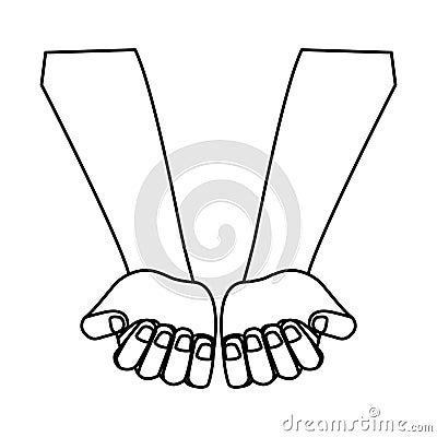 Hands palm up and closed fist black and white Vector Illustration