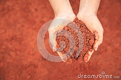 Hands of people holding soil to grow young plant. Ecology and gr Stock Photo