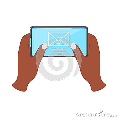 hands with phone sending email Vector Illustration