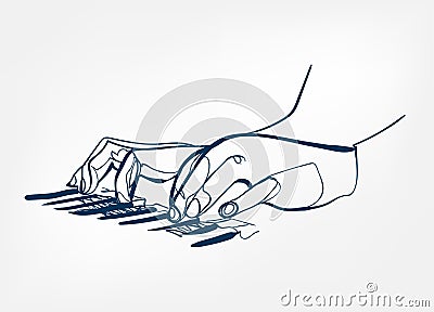 Hands piano keys synthesizer sketch line vector design Vector Illustration