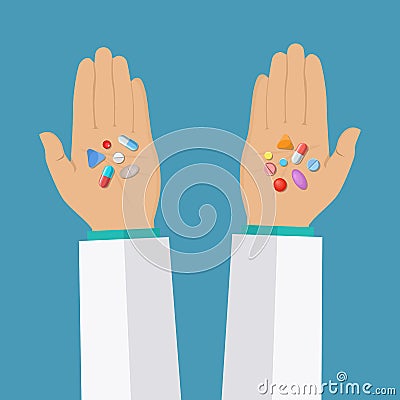 Hands with pills. Vector Illustration