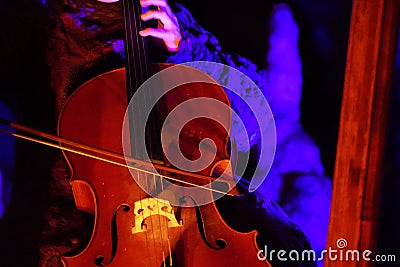 Woman hands playing cello detail close up Stock Photo