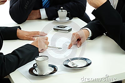 Hands pointing business chart Stock Photo