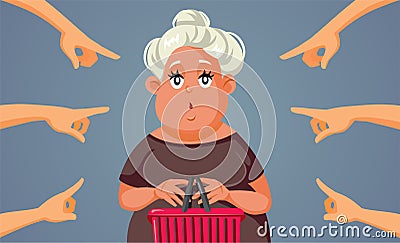 Hands Pointing at the Consumer Holding Shopping Basket Vector Illustration