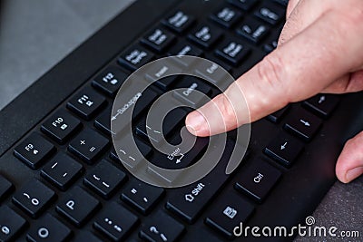 Hands Pointing Pressing Computer Keyboard Enter Keys Typewriting New Ideas. Fingers Tapping Typing Fresh Thoughts Using Stock Photo