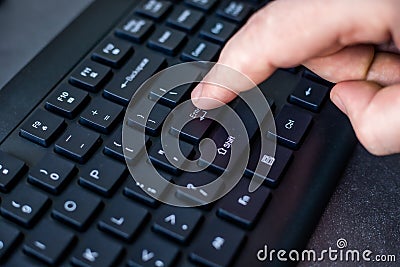 Hands Pointing Pressing Computer Keyboard Enter Keys Typewriting New Ideas. Fingers Tapping Typing Fresh Thoughts Using Stock Photo