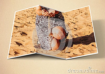 Hands pouring fine sand on a beach.summer beach sand collage Stock Photo