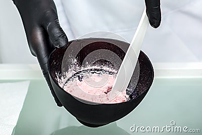 Process preparing alginate mask. Stock Photo