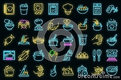 Hands preparing foods icons set vector neon Vector Illustration