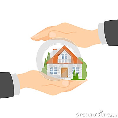 Hands protect home. Vector Illustration