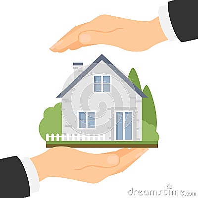 Hands protect home. Vector Illustration