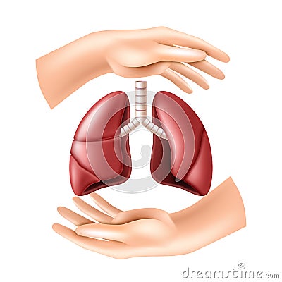 Hands protect the human lungs. Concept of Health care. Vector Illustration