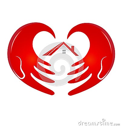 Hands protecting a house logo Vector Illustration