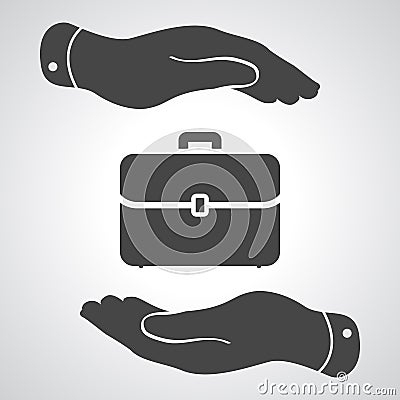 Hands protecting portfolio case icon Vector Illustration