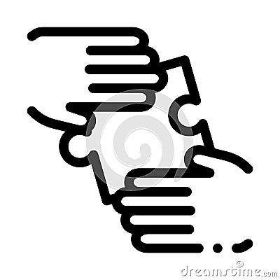 Hands Puzzle Icon Vector Outline Illustration Vector Illustration