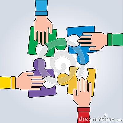 Hands with puzzle, Teamwork Concept Vector Illustration