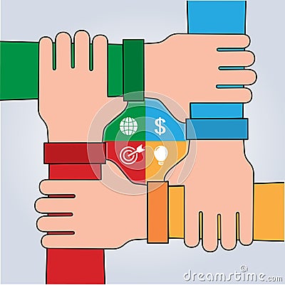 Hands with puzzle, Teamwork Concept Vector Illustration