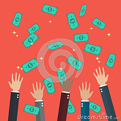 Hands raised throwing and catching money in the air Vector Illustration