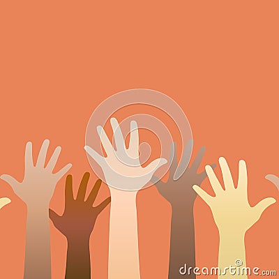 Hands raised up. Concept of volunteerism, multi-et Vector Illustration