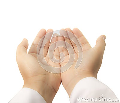 Hands raised up for praying Stock Photo