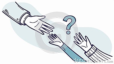 Hands reaching out with question mark, help and assistance concept vector design Generative AI Vector Illustration