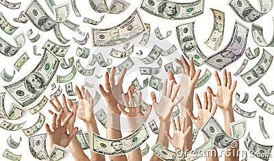 Falling Money Hands Dollars Banner Background Stock Photo