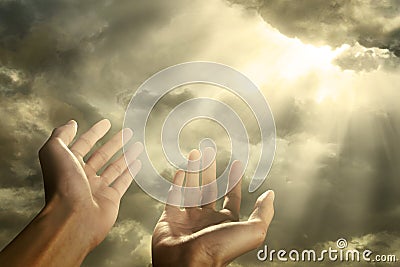 Hands reaching for the sky Stock Photo