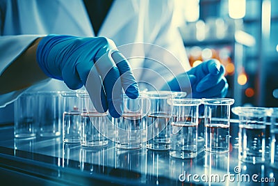 hands of a scientist close-up, conducting research in a modern laboratory Stock Photo