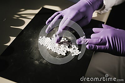 Scientist working with some pills Stock Photo