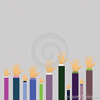 Hands of Several Businessmen Raising Up Above the Head Palm Facing Front. Creative Background Idea for Election Voting Vector Illustration