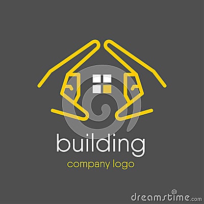 Hands shape the contour of the house. Construction company logo Vector Illustration