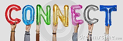 Hands showing connect balloons word technology concept Stock Photo