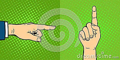 Hands showing deaf-mute different gestures human arm hold communication and direction design fist touch pop art style Vector Illustration