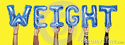 Hands showing weight balloons word Stock Photo