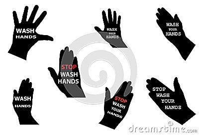 Hands in silhouette with wash your hands written on them Vector Illustration