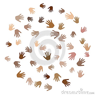 Hands with skin color diversity vector background. Solidarity concept icons, social, national, racial issues symbols. Vector Illustration