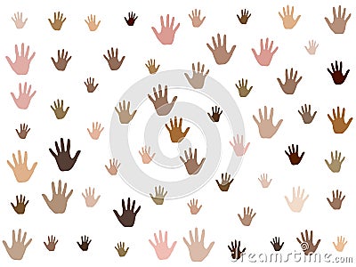 Hands with skin color diversity vector graphic design. Community concept icons, social, national, racial issues symbols. Vector Illustration