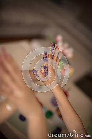 Hands of small artists Stock Photo